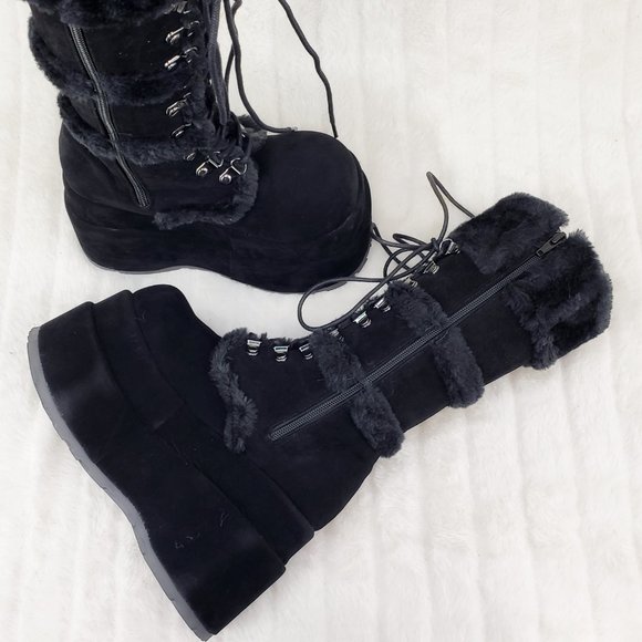 Furry Goth 202 Punk Platform Calf Boots Stomper RESTOCKED Bear - Picture 3 of 11